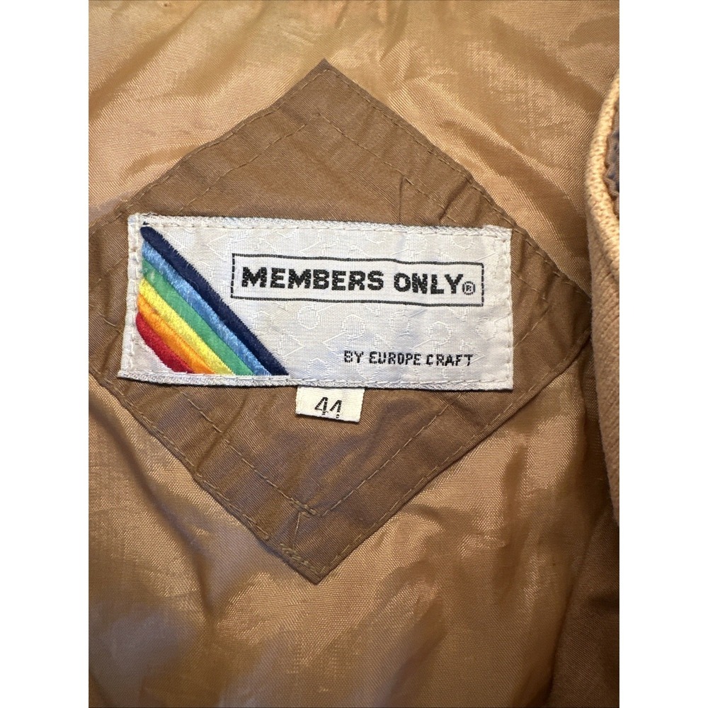 Members Only Jacket Mens XL 1980s Tan Racer Bomber Full Zip 1983‎ Rainbow Tag - Picture 3 of 7
